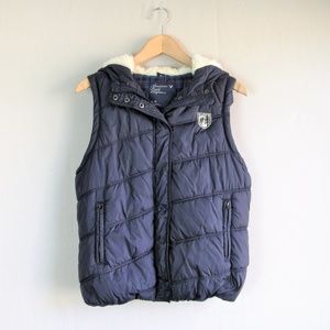 AEO navy hooded puffer vest